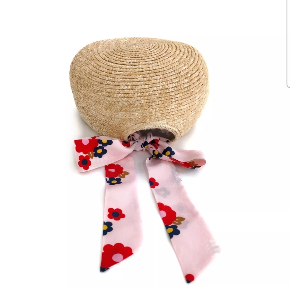 Miu Miu Straw Silk Beige Hat Ribbon Flower Pattern Cap - Picture 3 of 9
